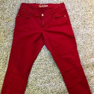 Bright red skinny jeans
